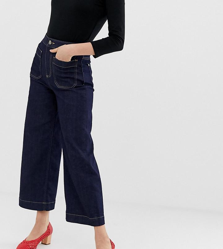Warehouse Wide Cut Jeans With Patch Pockets In Dark Wash - Black