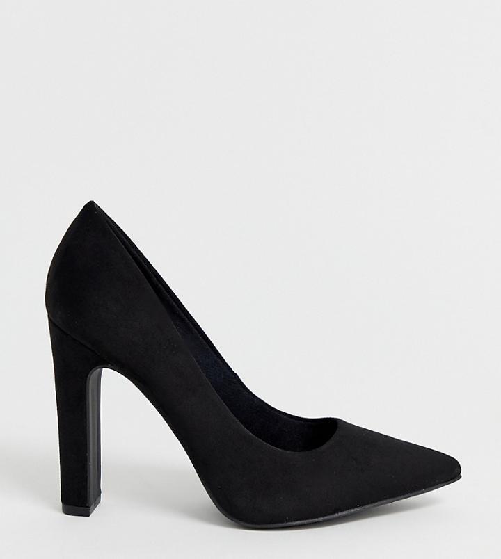 New Look Wide Fit Pointed Block Heel Court In Black