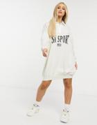 Asos Design Mini Collared Sweatshirt Dress With Usa Sport Logo In Cream-white