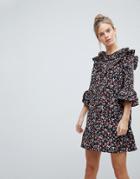 Influence Frill Sleeve Floral Shift Dress - Multi
