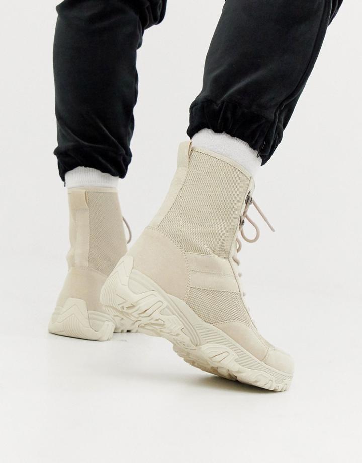 Asos Design High Top Sneakers In Stone - Stone