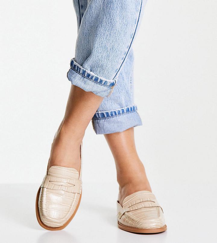 Asos Design Wide Fit Maximal 90s Mule Loafers In Beige Croc-neutral