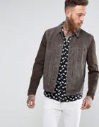 Allsaints Leather Jacket With Contrast Sleeves - Gray