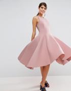Asos Salon Scuba Pinny Paneled Prom Midi Dress - Pink