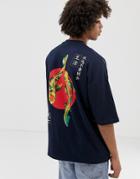 Asos Design Oversized T-shirt With Back Fish Print-navy