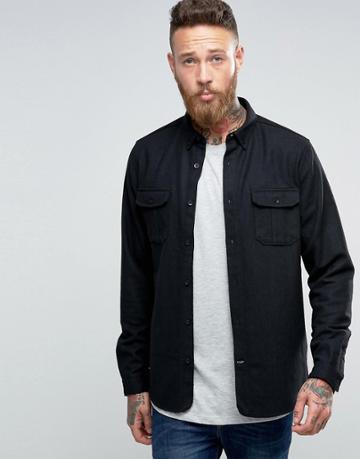 Hoxton Shirt Company Slim Shirt In Wool Mix - Black