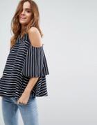 Asos Top In Stripe With Cold Shoulder - Multi