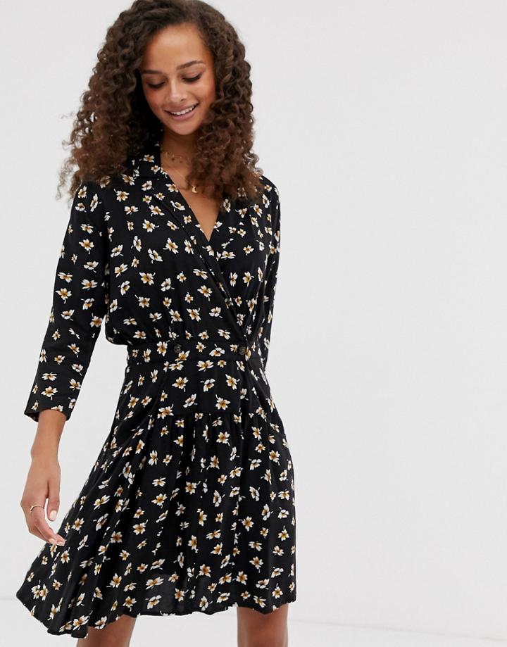 Asos Design Casual Wrap Mini Tea Dress In Ditsy Floral Print-multi