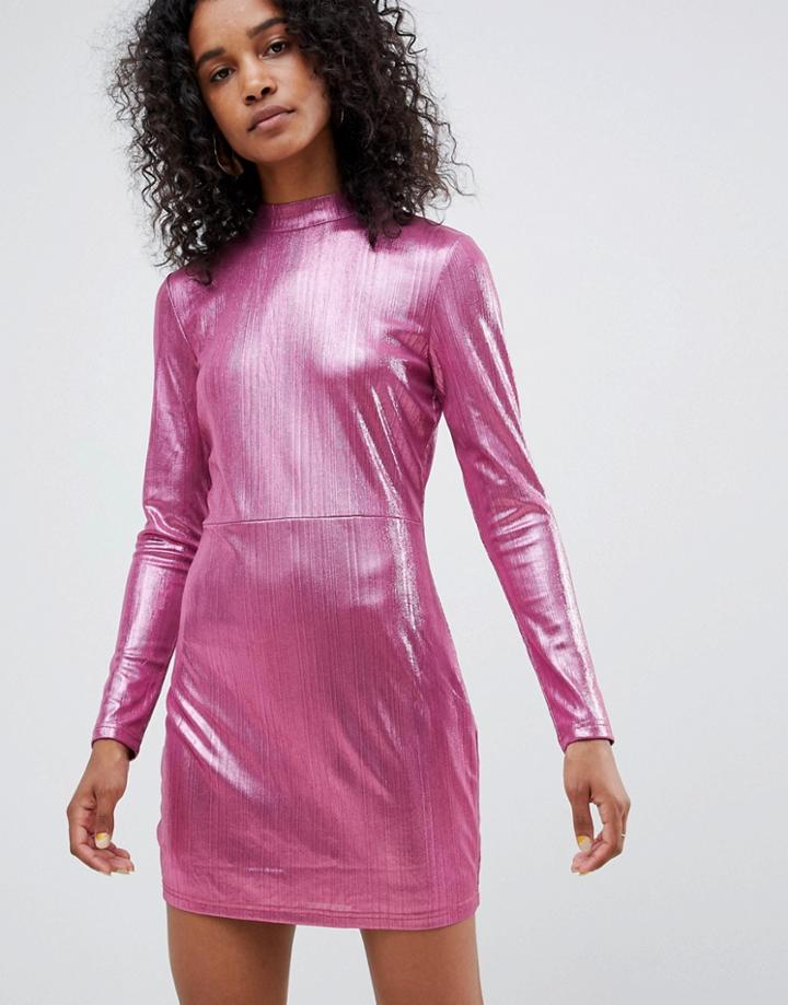 Unique 21 High Neck Long Sleeve Dress - Pink