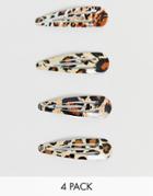 Asos Design Pack Of 4 Snap Hair Clips In Mixed Animal Print - Multi