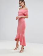 Club L Bardot Drop Peplum Dress - Pink