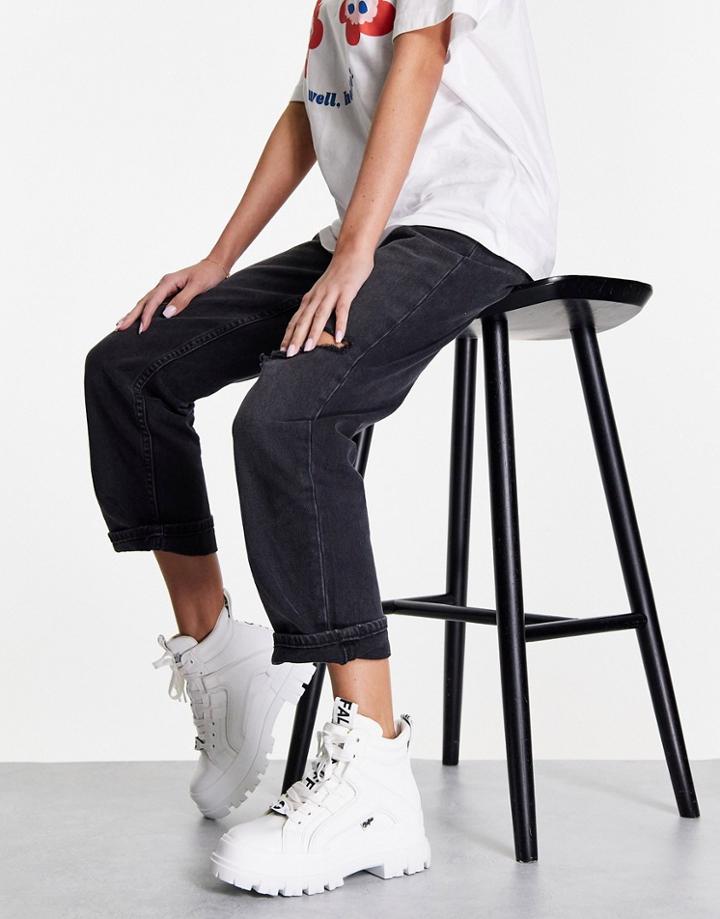 Buffalo Vegan Aspha Flat Ankle Boots In White