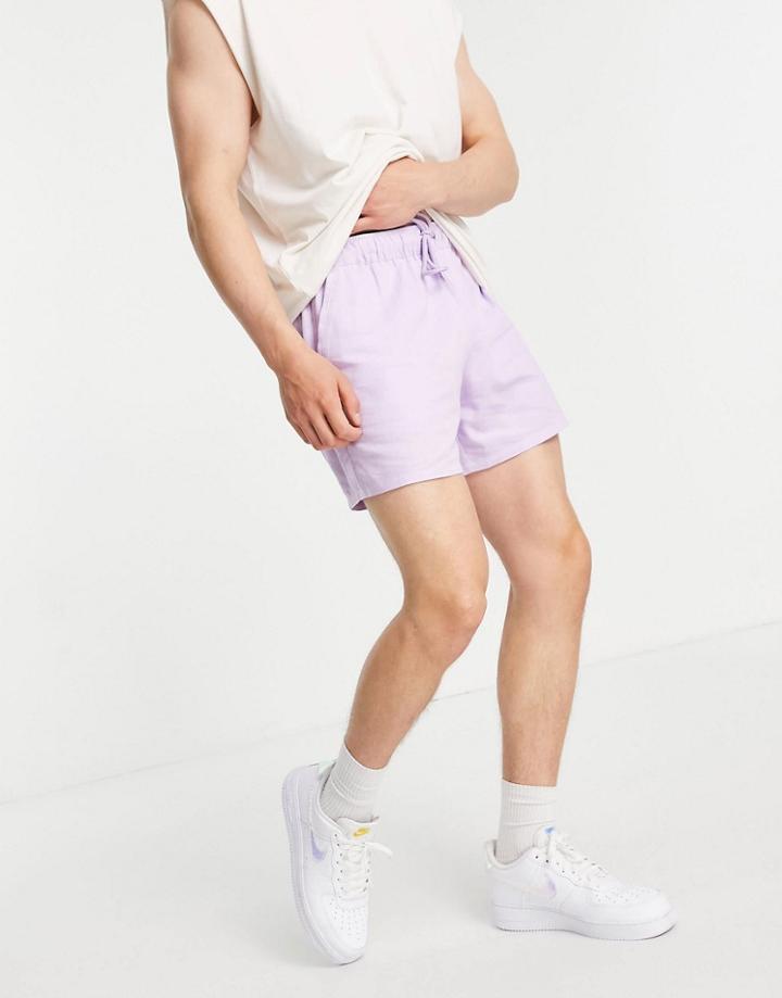Asos Design Slim Shorts In Purple Linen Mix