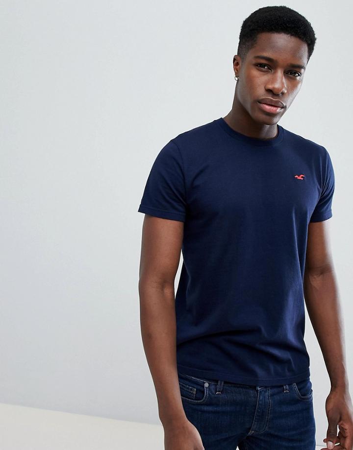 Hollister Crewneck T-shirt Seagull Logo In Navy Marl - Navy