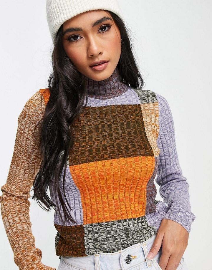 Asos Design Sweater With Turtle Neck In Patchwork Space Dye-multi