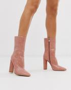 Simmi London Katarina Blush Croc Block Heeled Calf Boots-pink