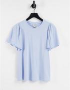 Vero Moda Aware Organic Cotton Flutter Sleeve T-shirt In Blue-blues