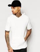 Asos Short Sleeve Hoodie With Raw Edges In Off White - Off White