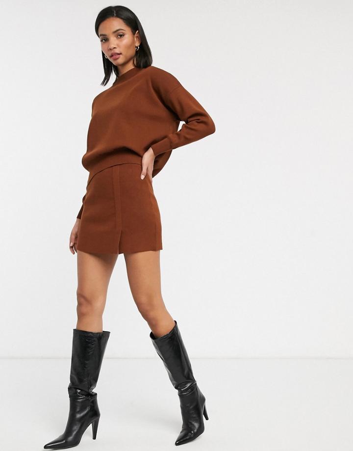 Mango Knitted Mini Skirt Two-piece In Brown