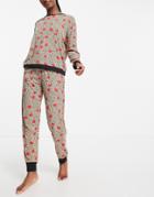 Dkny Soft Sweat And Sweatpants Lounge Set In Animal Heart Print-multi