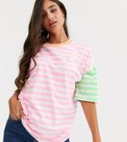Asos Design Tall Oversized T-shirt In Neon Cutabout Stripe