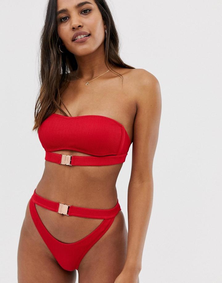 Candypants Rib Buckle Bikini Bottom In Red
