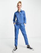 Vila Cropped Zip Up Jumpsuit In Blue