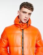 Good For Nothing Puffer Jacket In Orange With Logo Zip Tape