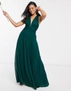 Asos Design Bridesmaid Ruched Bodice Drape Maxi Dress With Wrap Waist-green