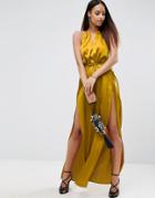 Asos Side Cut Out Keyhole Maxi Dress - Gold