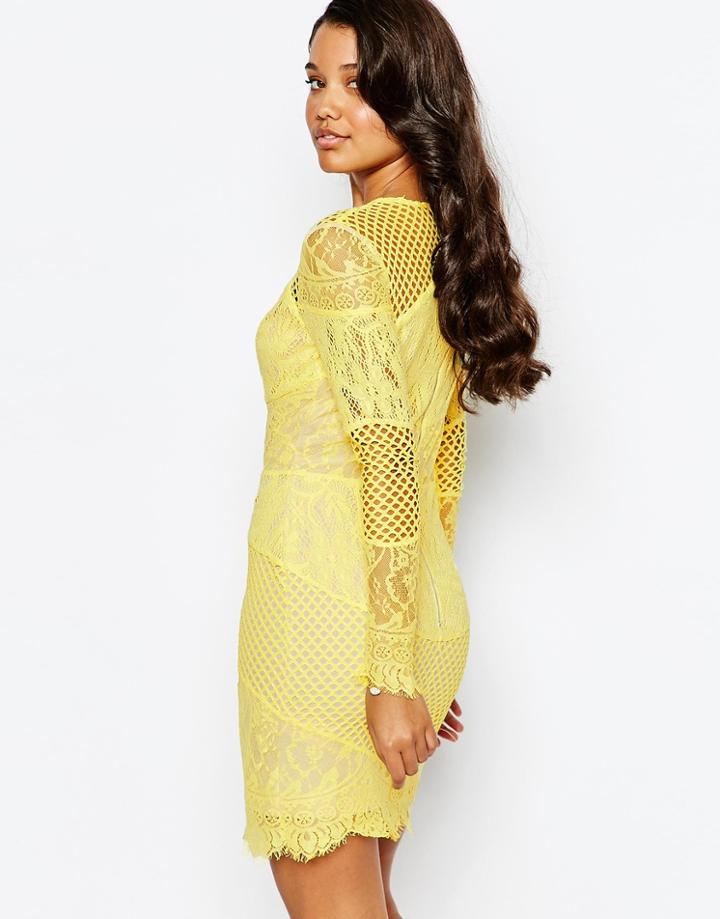 Forever Unique Lace Insert Dress With Pannels - Yellow