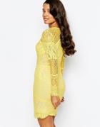 Forever Unique Lace Insert Dress With Pannels - Yellow