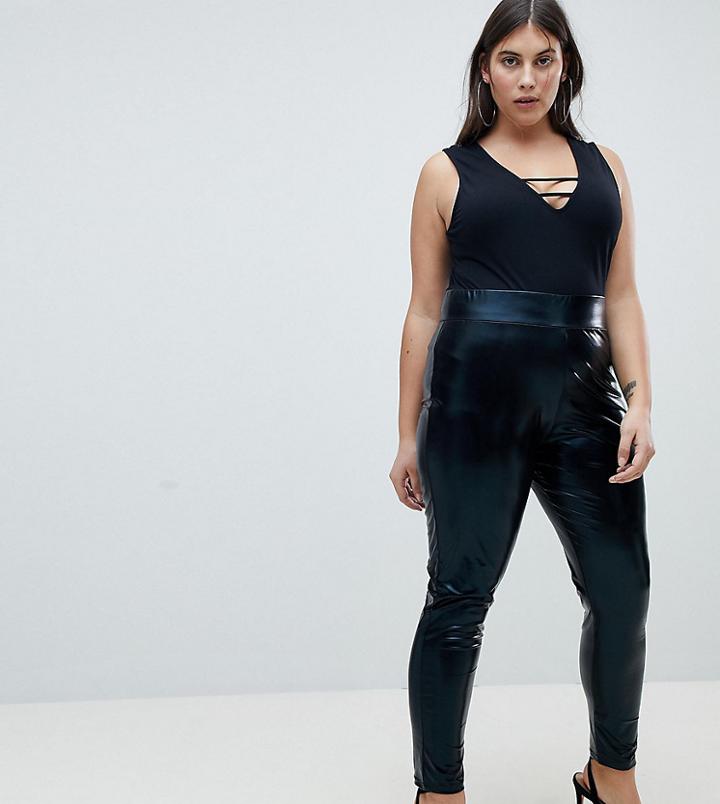 Asos Design Curve High Waisted Wet Look Leggings-black