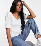 Pieces Tall Organic Cotton V Neck Ribbed Top In Blue-blues