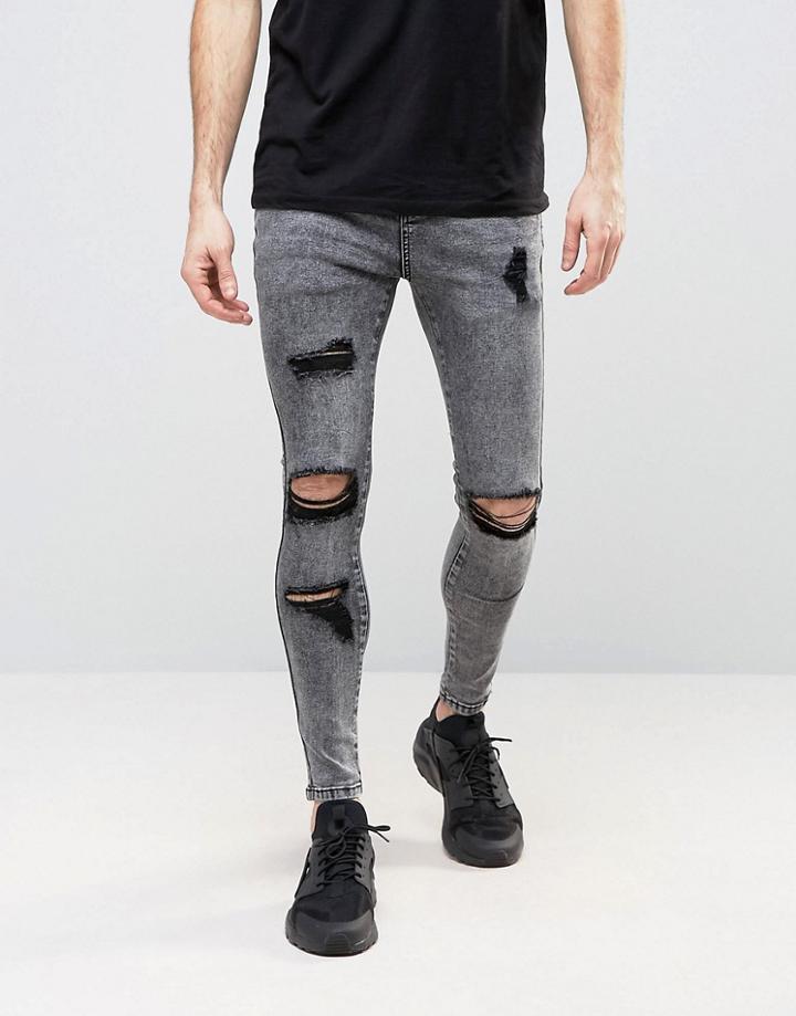 Siksilk Super Skinny Jeans With Distressing - Gray