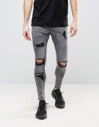 Siksilk Super Skinny Jeans With Distressing - Gray