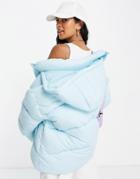 Asos Design Hero Oversized Paneled Puffer Coat With Hood In Blue-blues