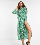 Topshop Petite Recycled Viscose Blend Batwing Animal Print Shirt Dress-green