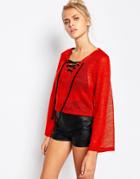 The Ragged Priest Crop Jumper With Lace Up Detail - Orange