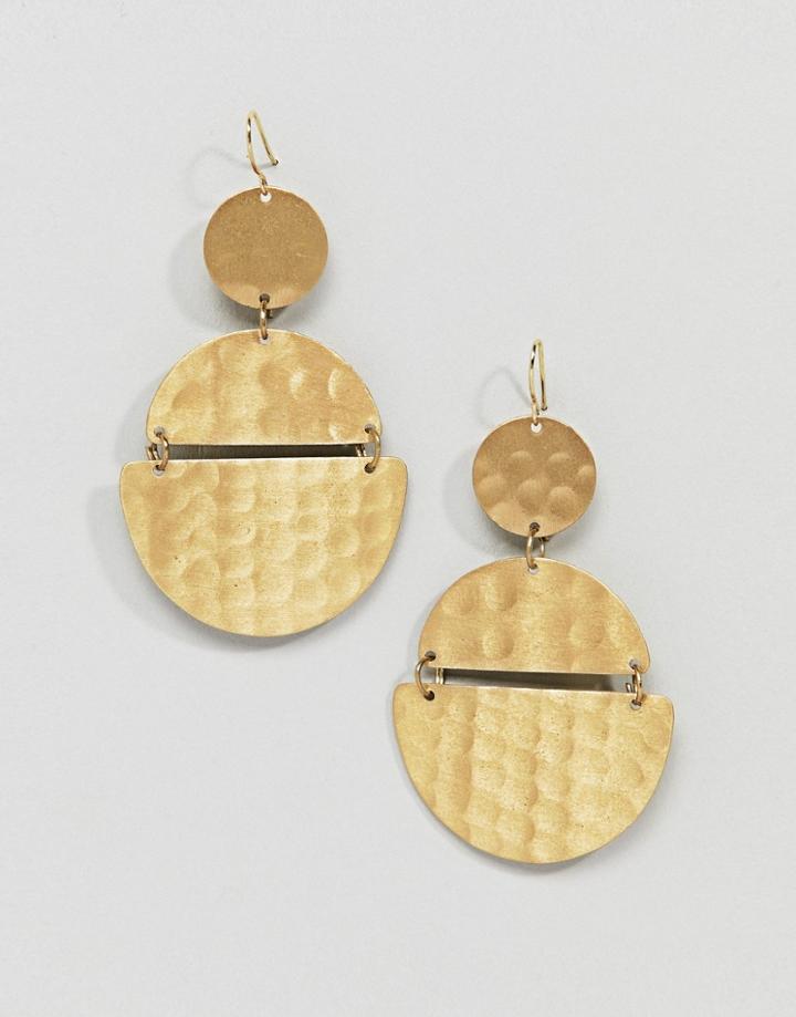 Asos Design Hammered Half Circle Drop Earrings - Gold