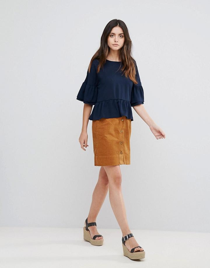 Daisy Street Corduroy Button Up Skirt - Tan