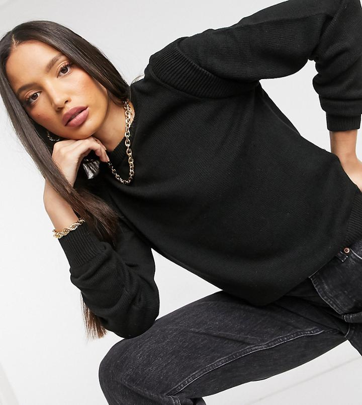 Noisy May Tall Knitted Sweater With Shoulder Detail In Black