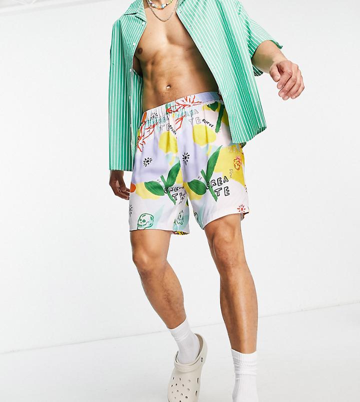Collusion Printed Viscose Shorts-multi