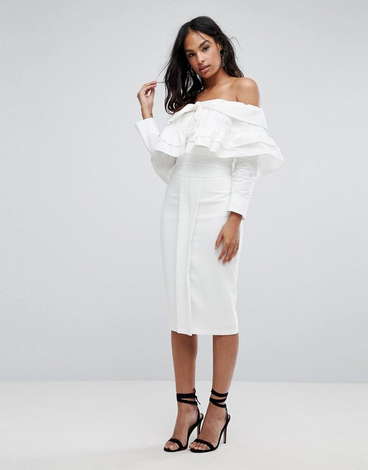 Asos Tailored Pencil Skirt Fold Pleat Detail - White