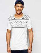 Asos Muscle T-shirt With Geo-tribal Print Yoke And Fabric Interest - Ecru