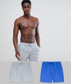 Asos Design Swim Shorts In Gray & Electric Blue Mid Length 2 Pack Multipack Saving