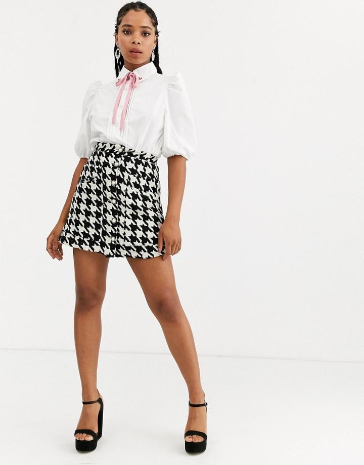 Sister Jane Mini Skirt With Faux Pearl Buttons In Houndstooth