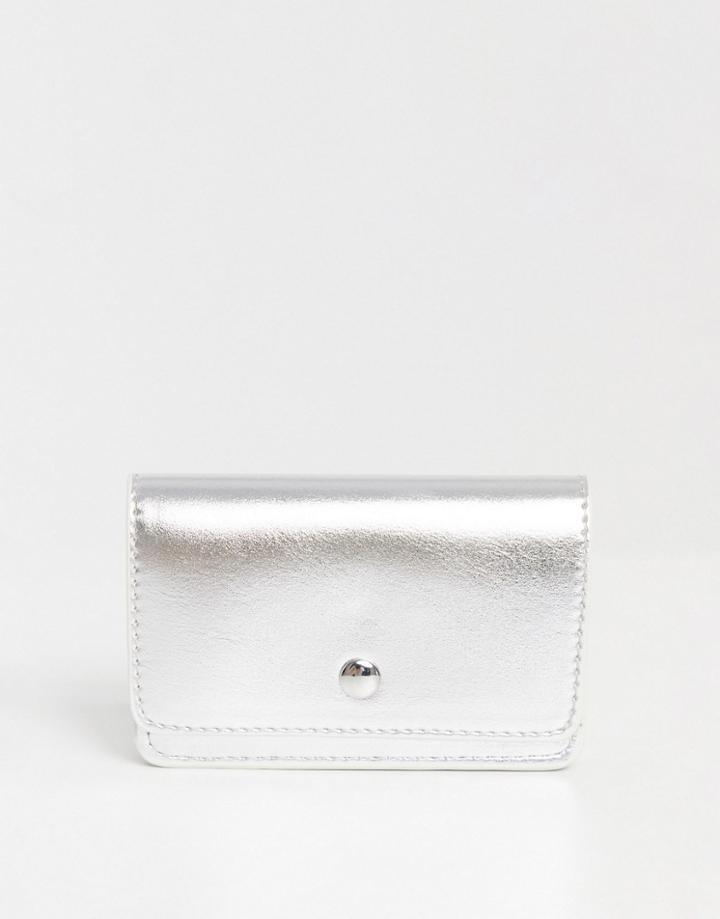 Monki Anais Faux Leather Card Holder Case In Silver