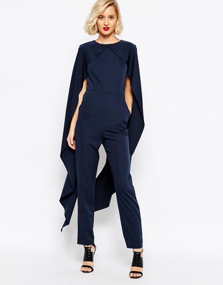 Lavish Alice Cape Detail Jumpsuit - Navy