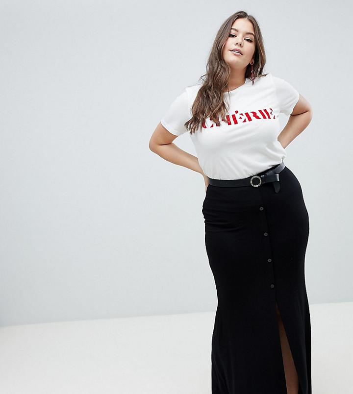 Asos Design Curve Maxi Skirt With Button Front And Split Detail - Black